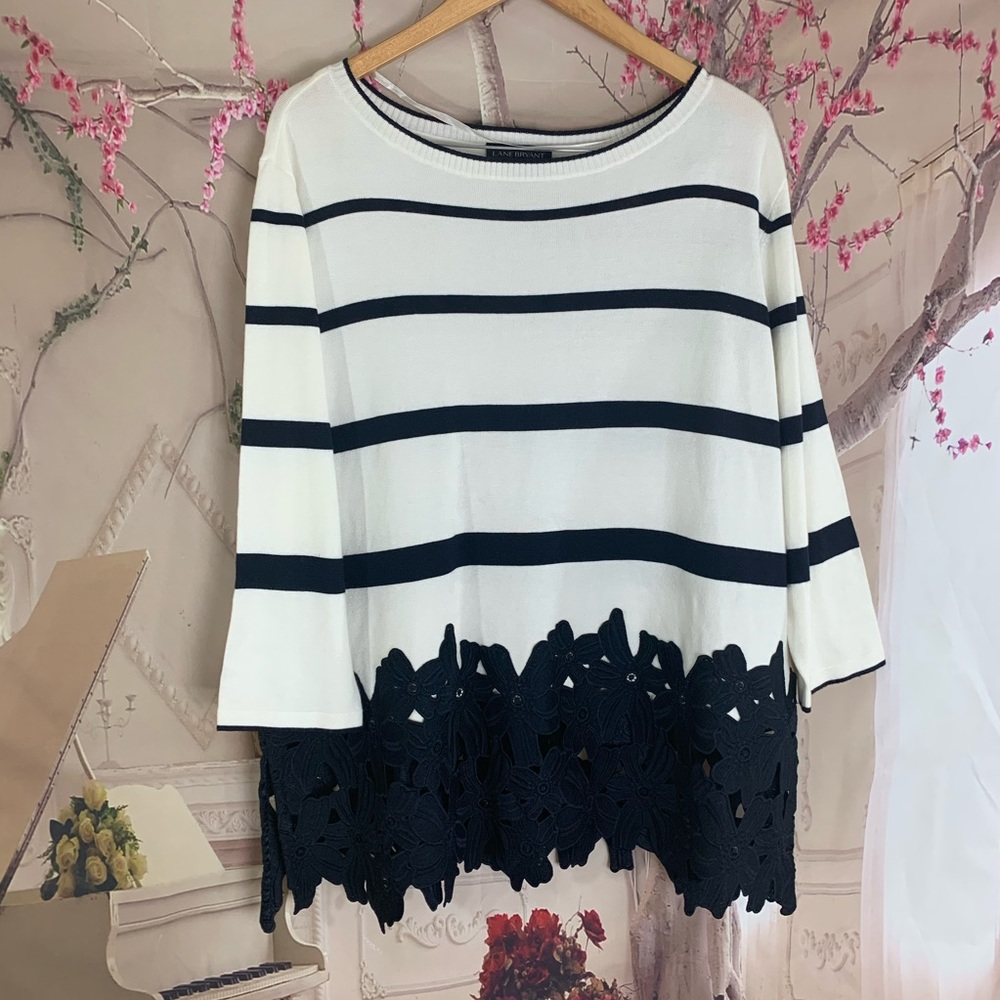 Lane Bryant Embroidered Striped Sweater